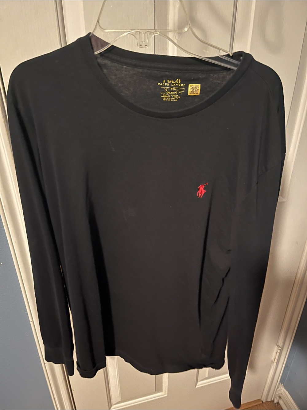 Polo by Ralph Lauren Long-Sleeve Crewneck Shirt — Black with Red Pony